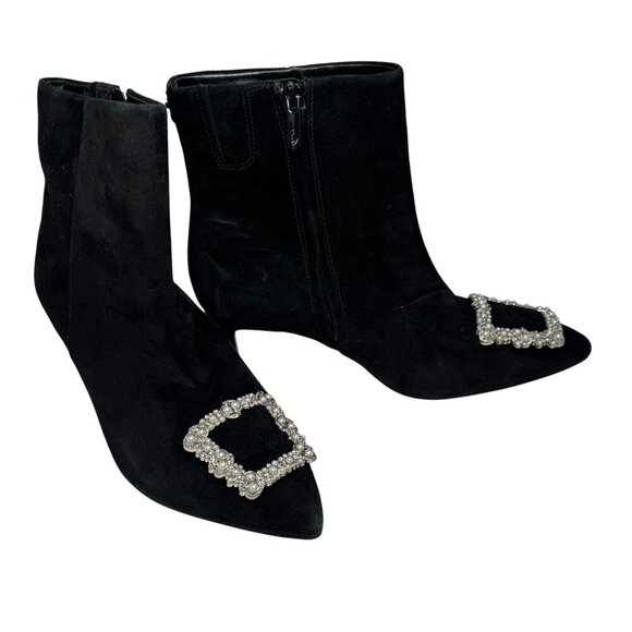 Sam Edelman Womens Ulissa Luster Ankle Bootie US 7 Black Suede Rhinestone Pearl - Picture 6 of 8